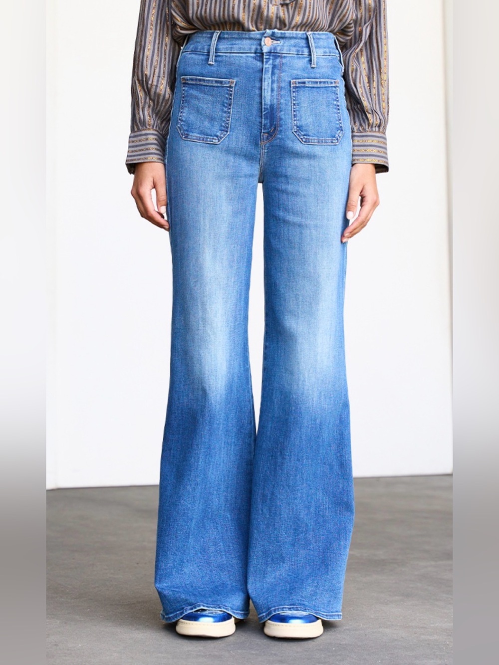 Anthro Mother Patch Pocket Roller Skimp wide leg hi rise Jeans Healing Jar sneak